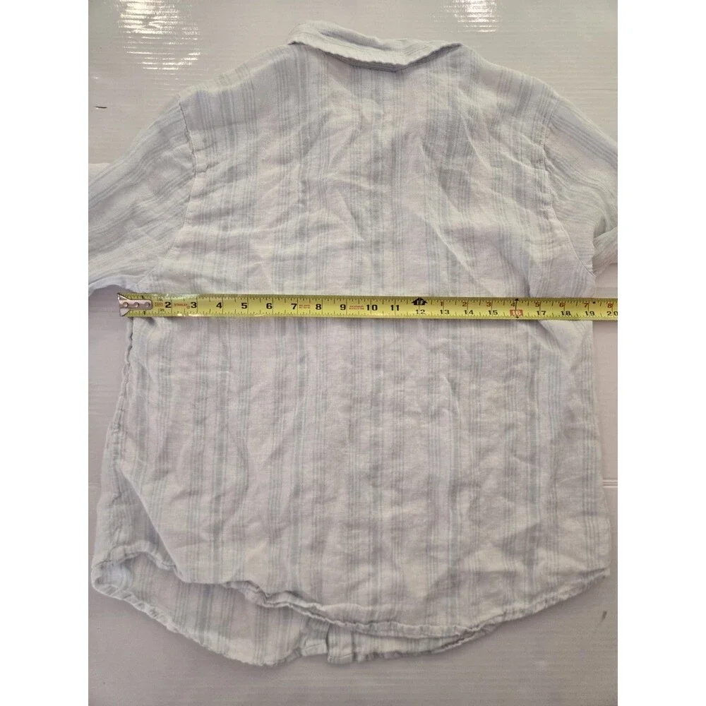 Jones & Co 100% Linen Button Front Shirt Women's Large Blue White Striped Top